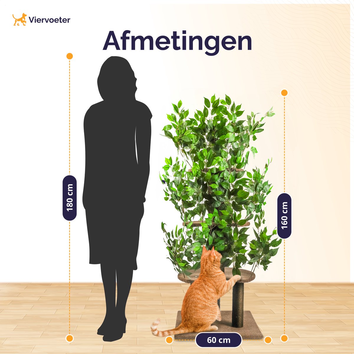 Kattenboom met bladeren – 165 × 60 × 60 cm