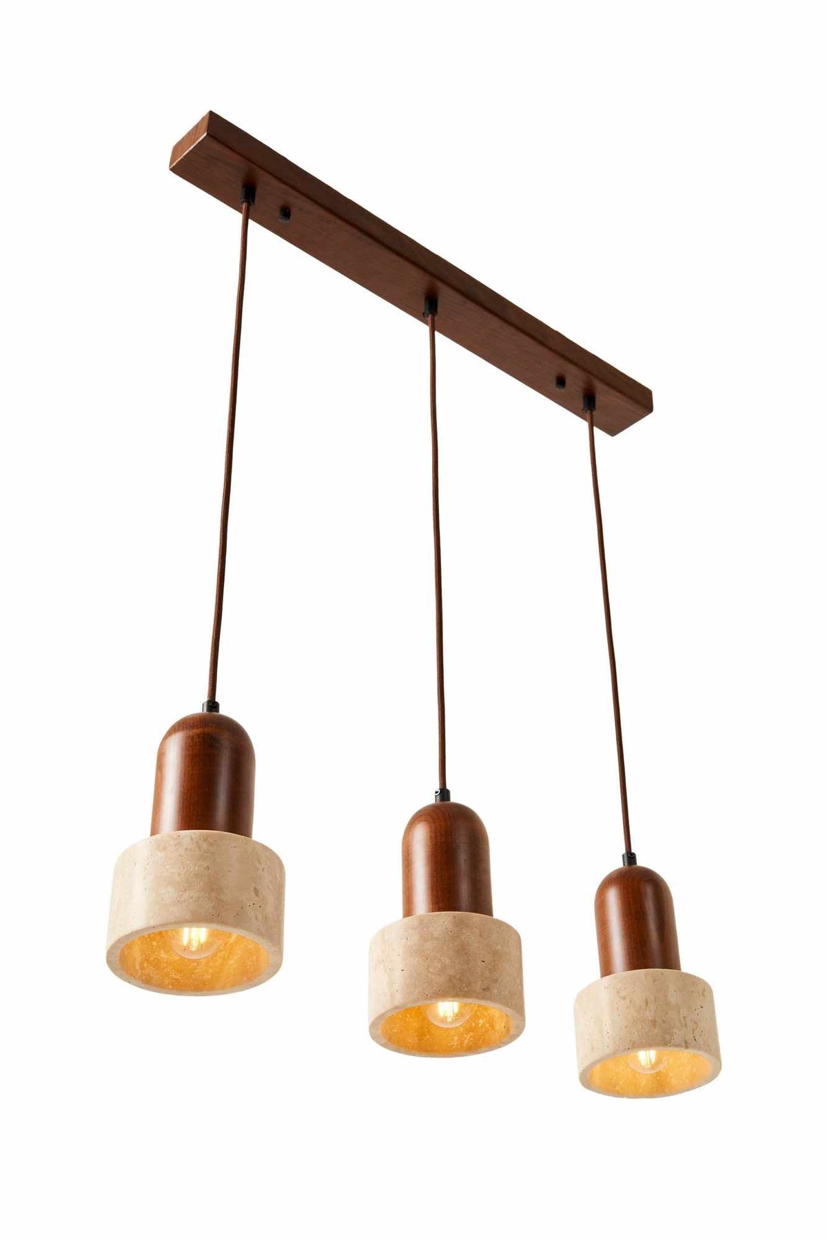 Hanglamp 3-lichts op rij – Walnoot & Travertin - Hikari
