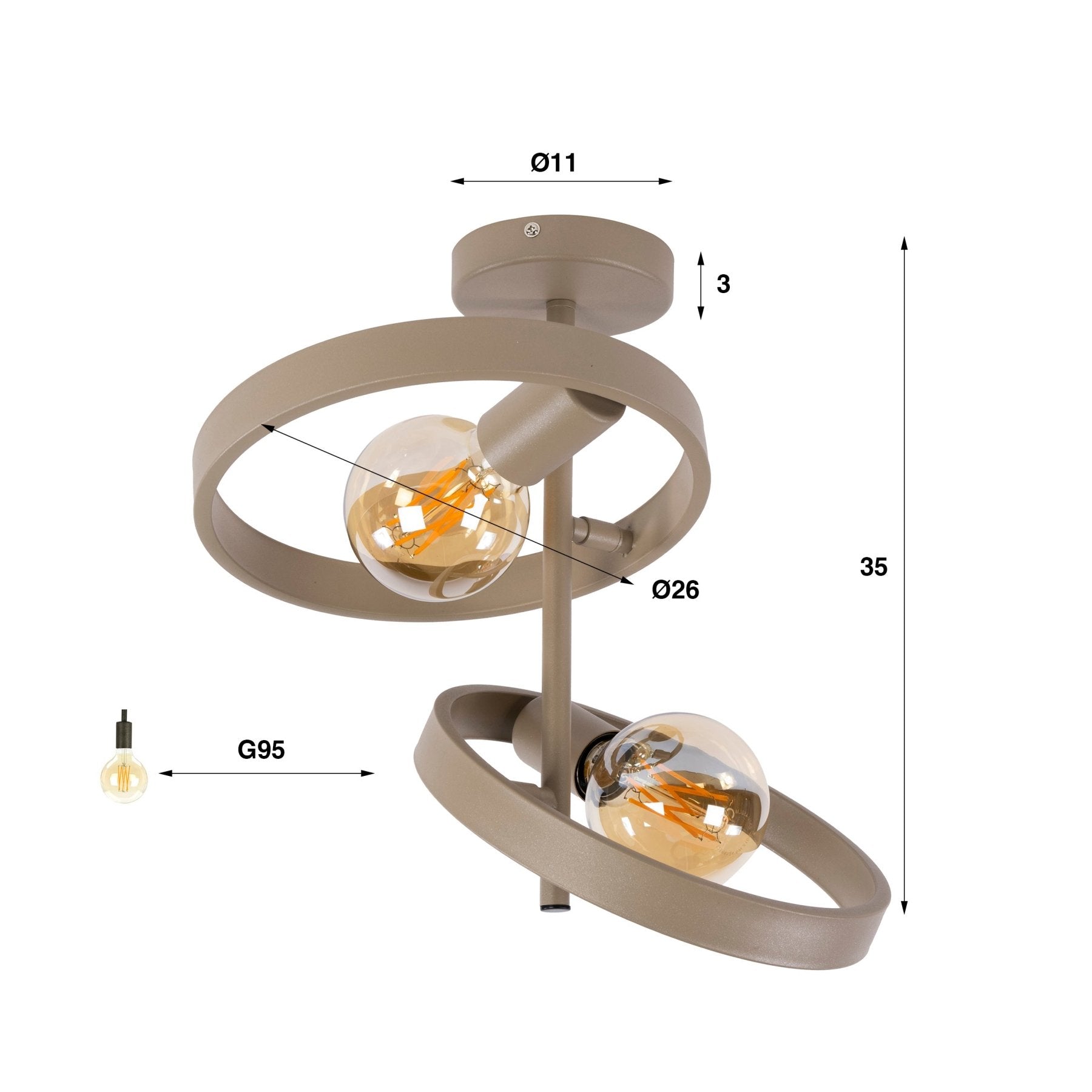 Hanglampen - Moderne Plafondlamp Otan 2 - lichts Beige 42 cm - Dimehouse