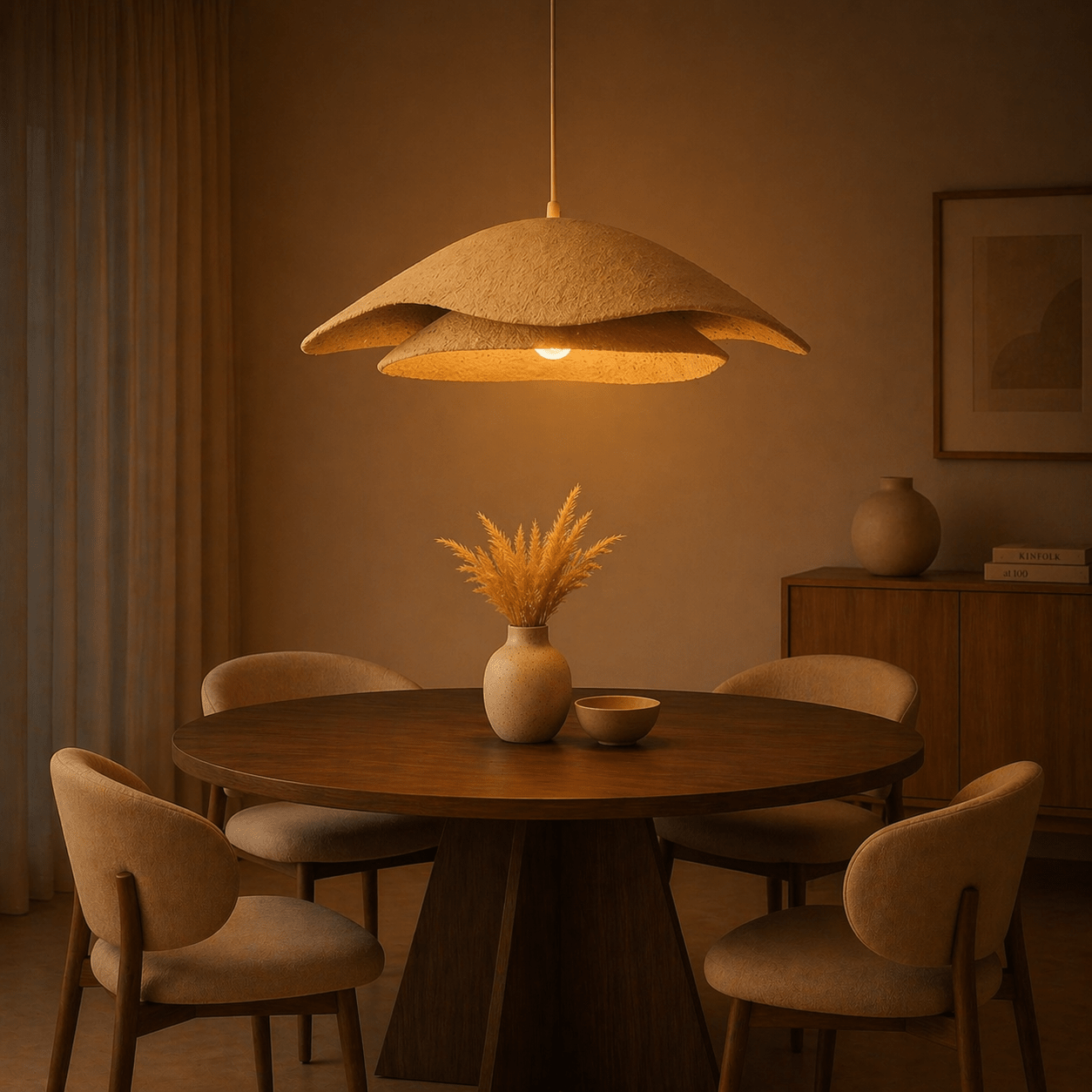 Hanglampen - Hanglamp beige carbon betonnen kap - 40 en 58 cm - Flowing - Dimehouse