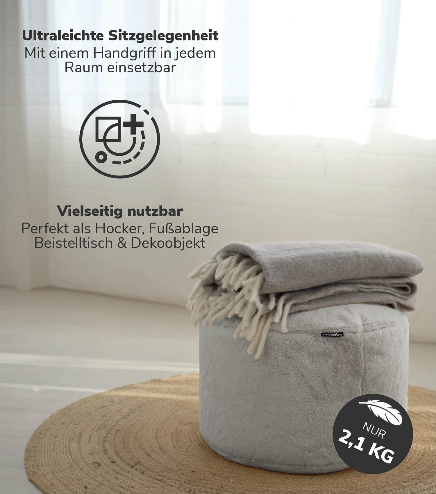 Pouf Hocker Sitzhocker Fußhocker Beistelltisch Sitzpouf Puff Sitzwürfel#sku_PF5Softy-003gra