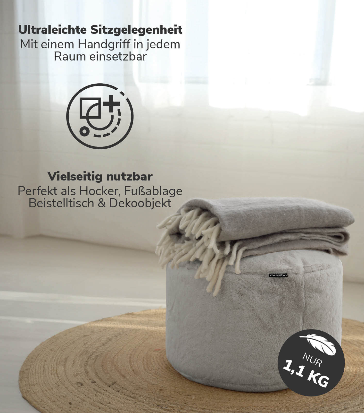 Pouf Hocker Sitzhocker Fußhocker Beistelltisch Sitzpouf Puff Sitzwürfel#sku_PF5miniSofty-003gra