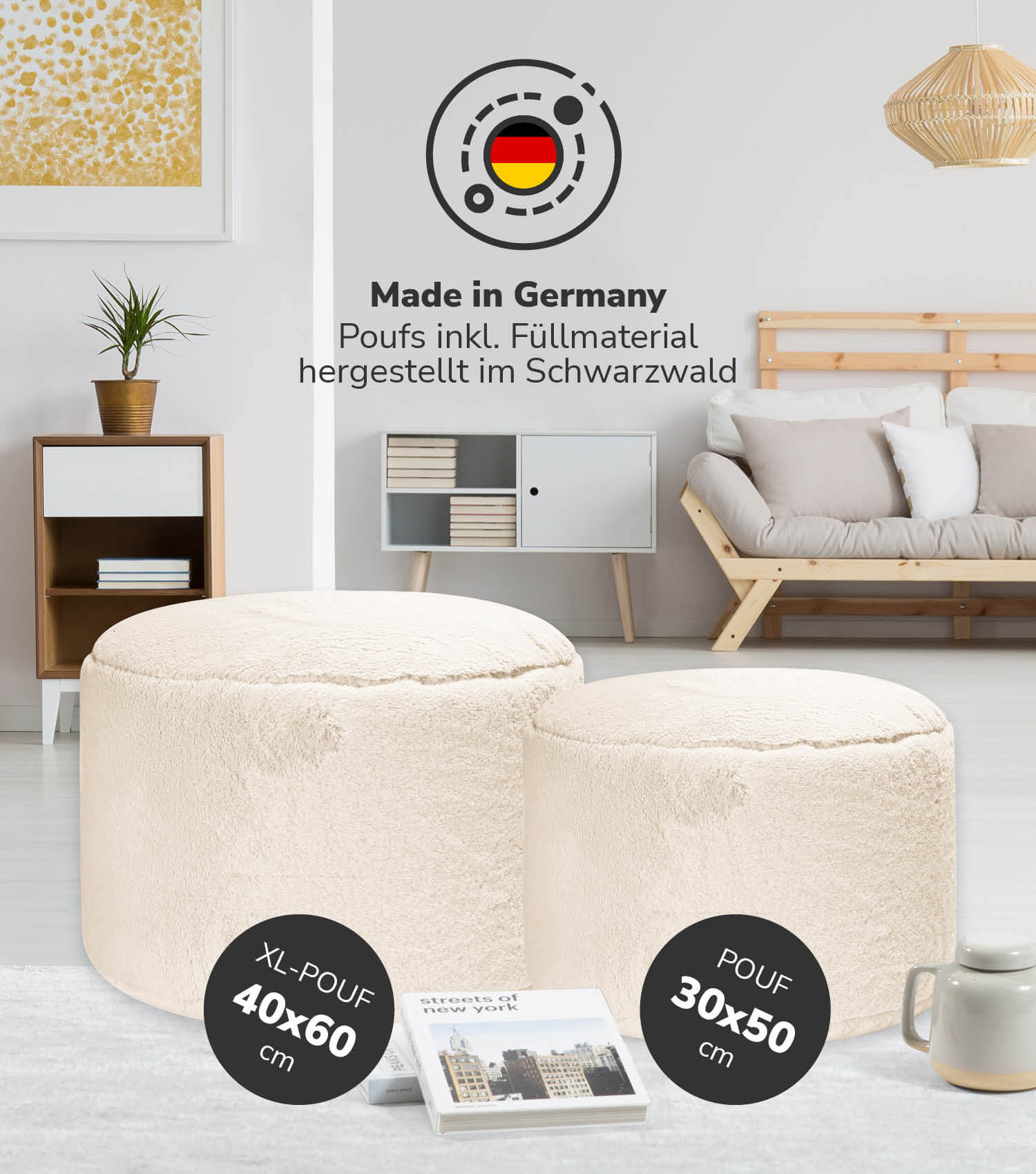 Pouf Hocker Sitzhocker Fußhocker Beistelltisch Sitzpouf Puff Sitzwürfel#sku_PF5Softy-080nat#sku_PF5miniSofty-080nat