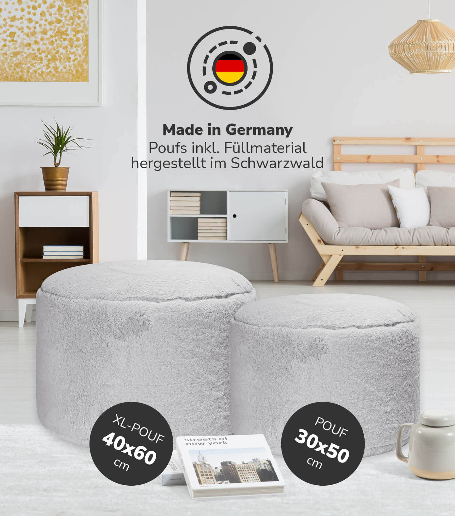 Pouf Hocker Sitzhocker Fußhocker Beistelltisch Sitzpouf Puff Sitzwürfel#sku_PF5Softy-003gra#sku_PF5miniSofty-003gra