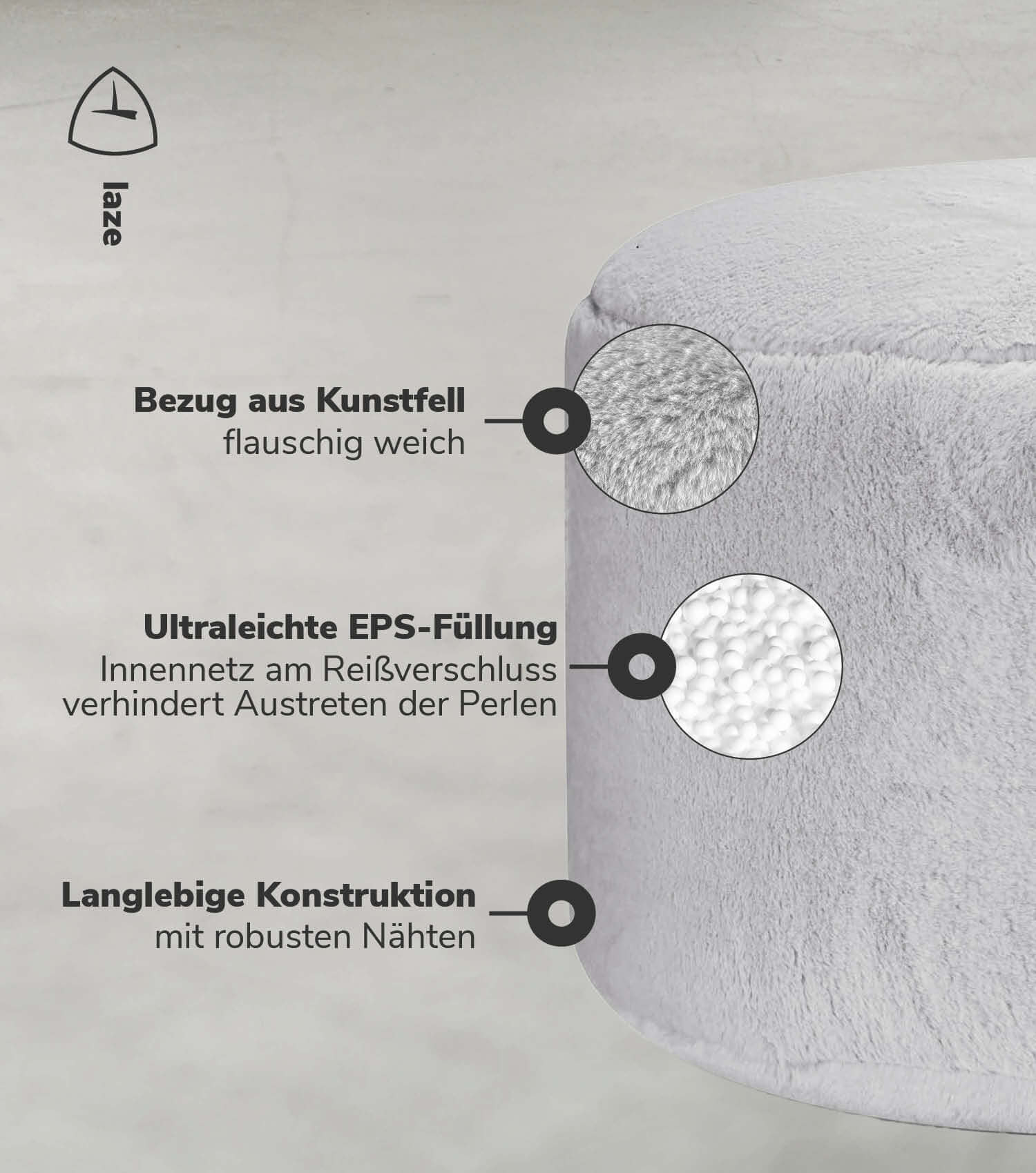 Pouf Hocker Sitzhocker Fußhocker Beistelltisch Sitzpouf Puff Sitzwürfel#sku_PF5Softy-003gra#sku_PF5miniSofty-003gra