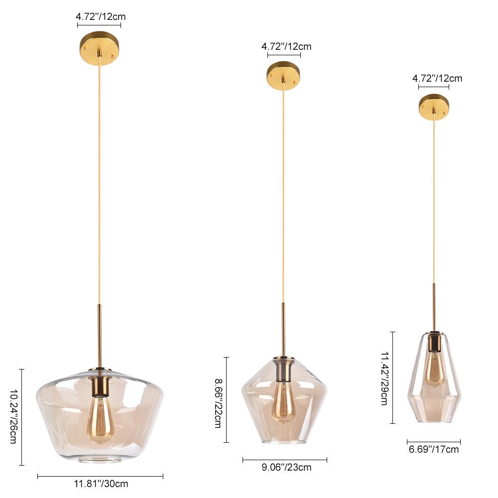 Kitchen Lightie-Modern Brass Geometric Glass Pendant Light-Pendants-Clear Glass-3 Lt-Round Canopy