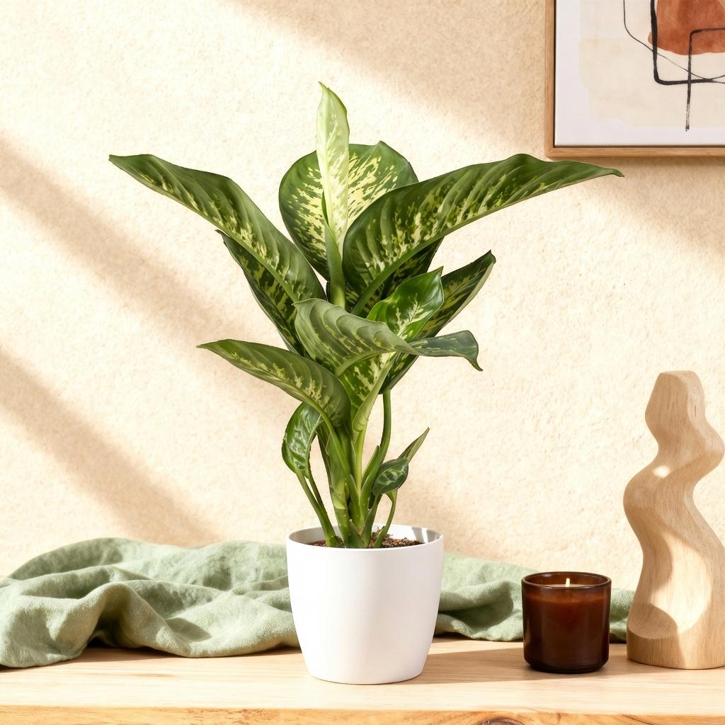Diefenbachia Tropic Snow - Weinig onderhoud, met Potter Wit 21cm - Hoogte 90-100cm