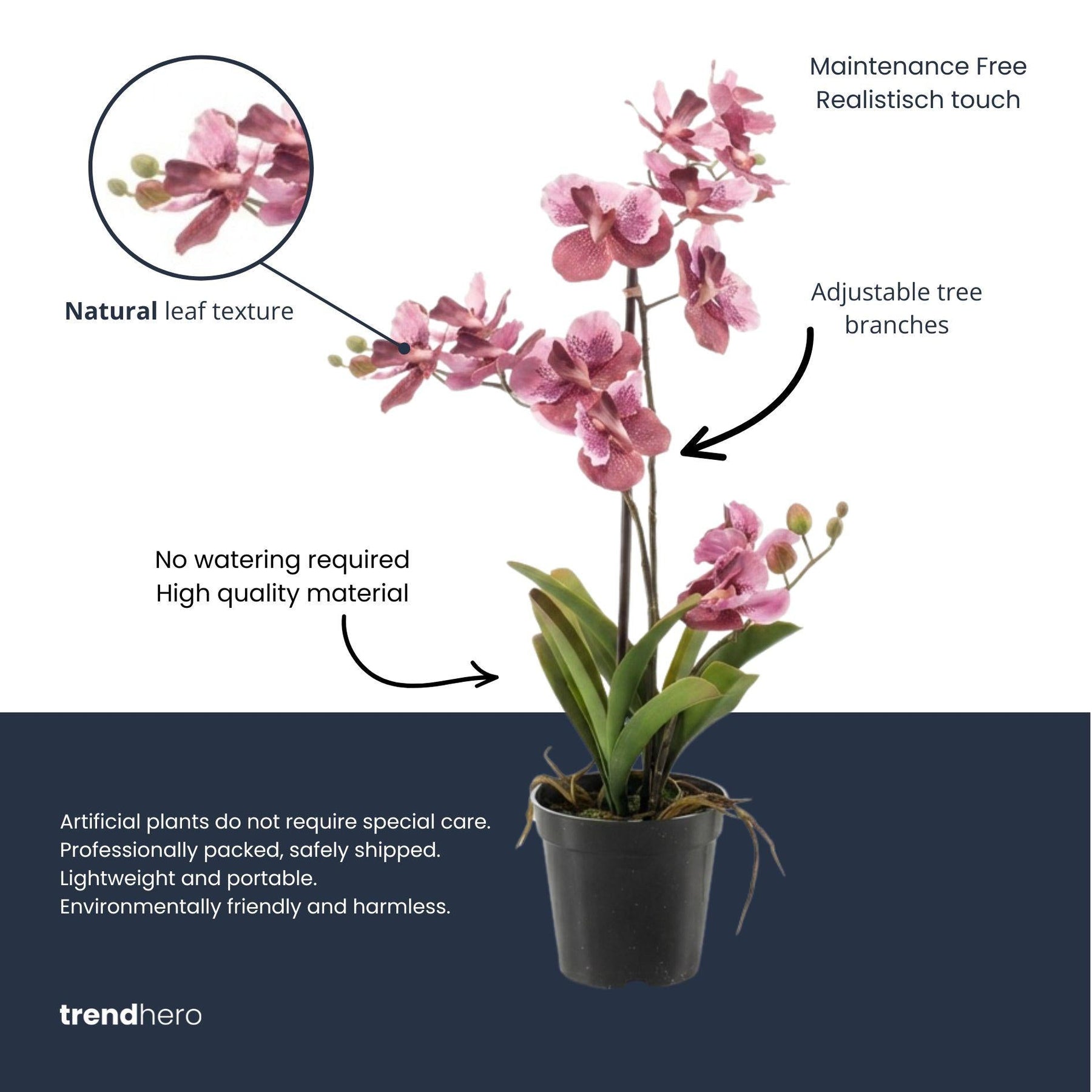Orchidee Vanda kunstplant 60 cm - Oudroze - In pot - Artificial plant